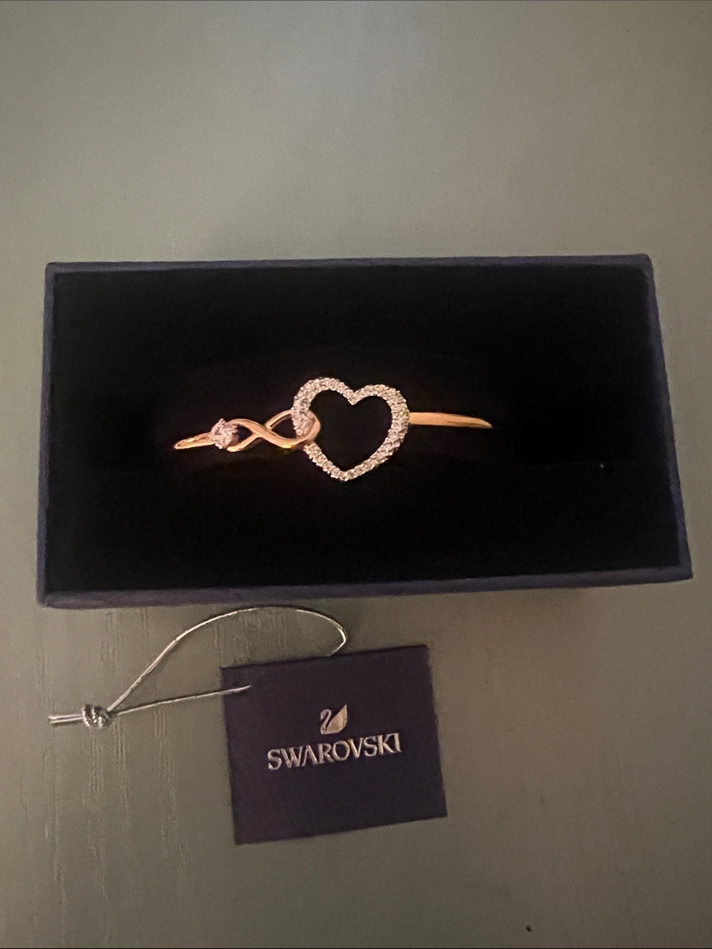 Swarovski Rose Gold Heart Crystal Bangle - Clear Crystals